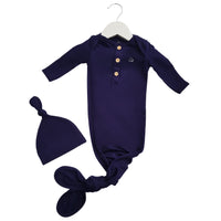 Organic Bamboo Knotted Gown & Beanie Set | Dark Navy