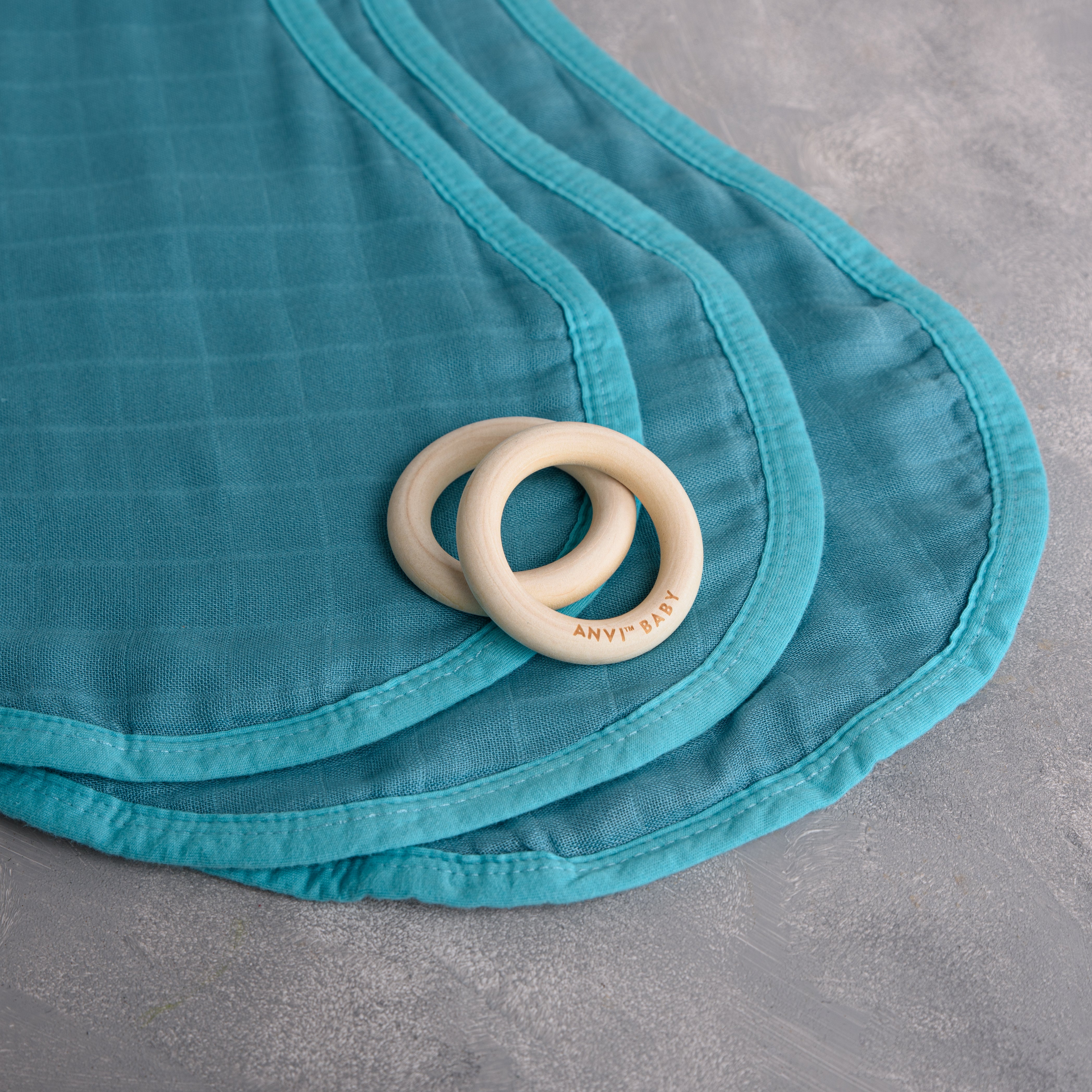Set of 3 Organic Bamboo Burp & Bib Cloth - Emerald Blue
