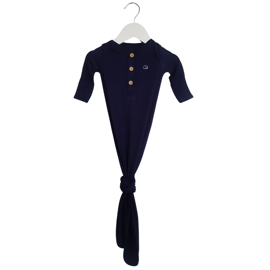 Organic Bamboo Knotted Gown & Beanie Set | Dark Navy