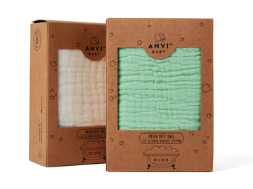 Muslin Bath Towel (6-layered) | Set of 2 (Green & White)
