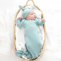 Organic Bamboo Knotted Gown & Beanie Set | Soft Sage