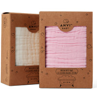 Muslin Bath Towel (6-layered) | Set of 2 (Pink & White)