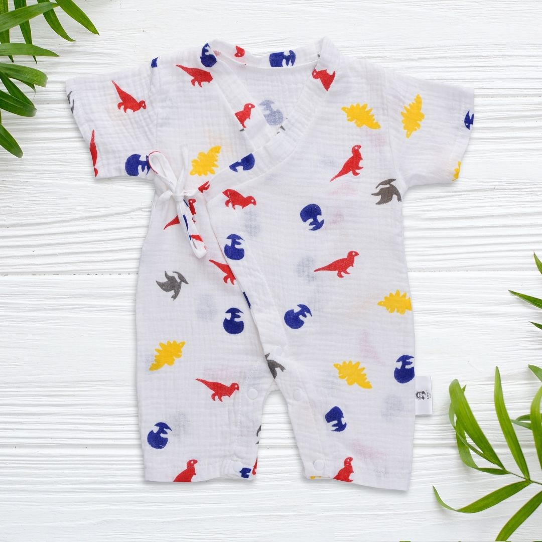 Organic Muslin Kimono Romper - Dino-mite