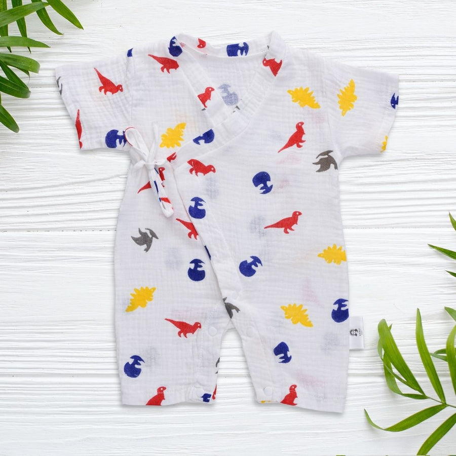Organic Muslin Kimono Romper - Dino-mite