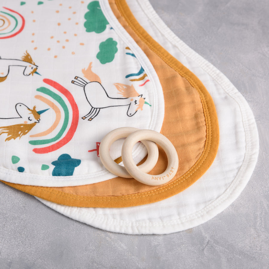 Set of 3 Organic Bamboo Burp & Bib Cloth - Unicorn Dreams