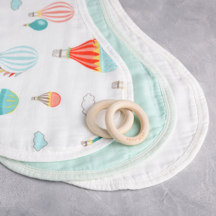 Set of 3 Organic Bamboo Burp & Bib Cloth - Balloons