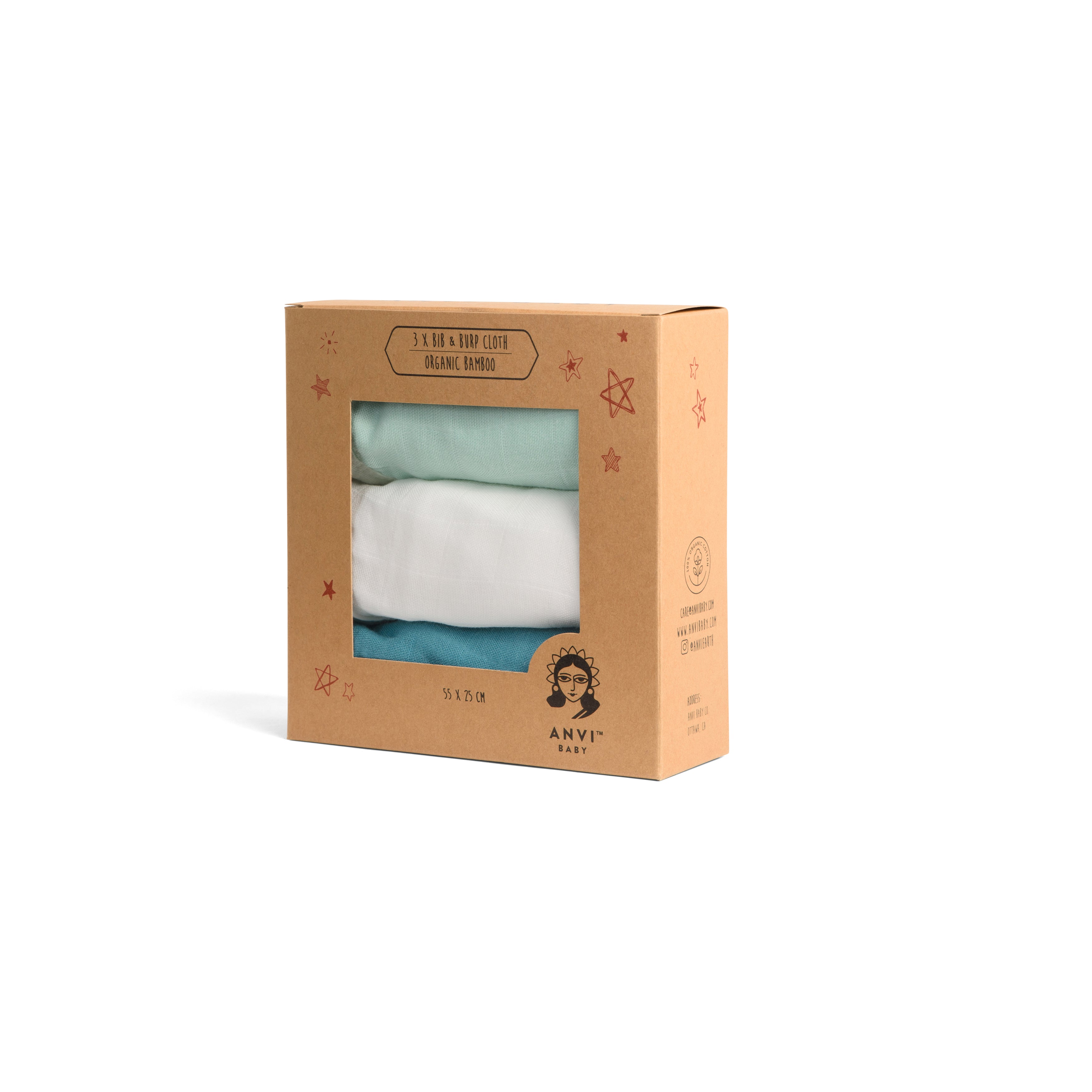 Set of 3 Organic Bamboo Burp & Bib Cloth - Cirrus