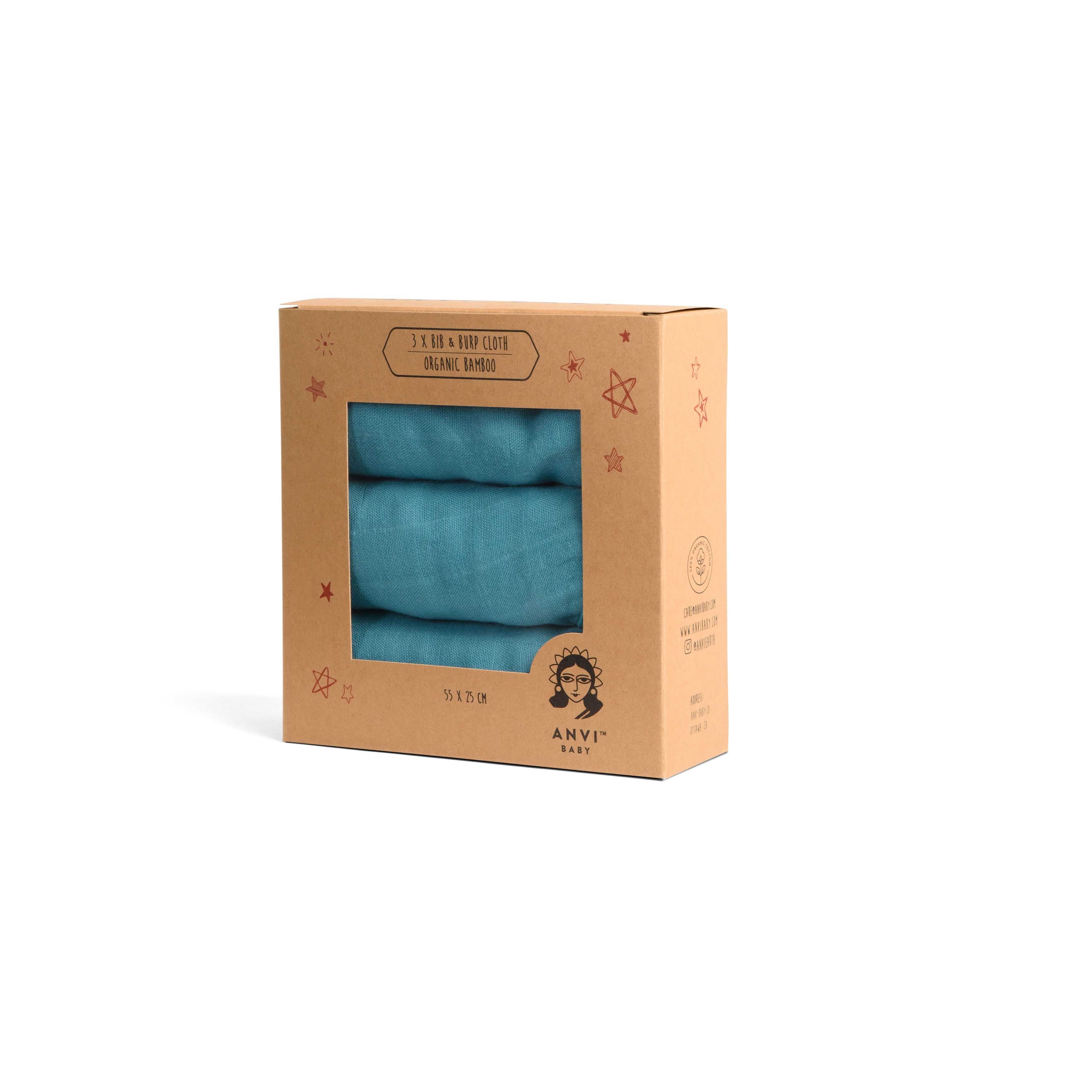 Set of 3 Organic Bamboo Burp & Bib Cloth - Emerald Blue