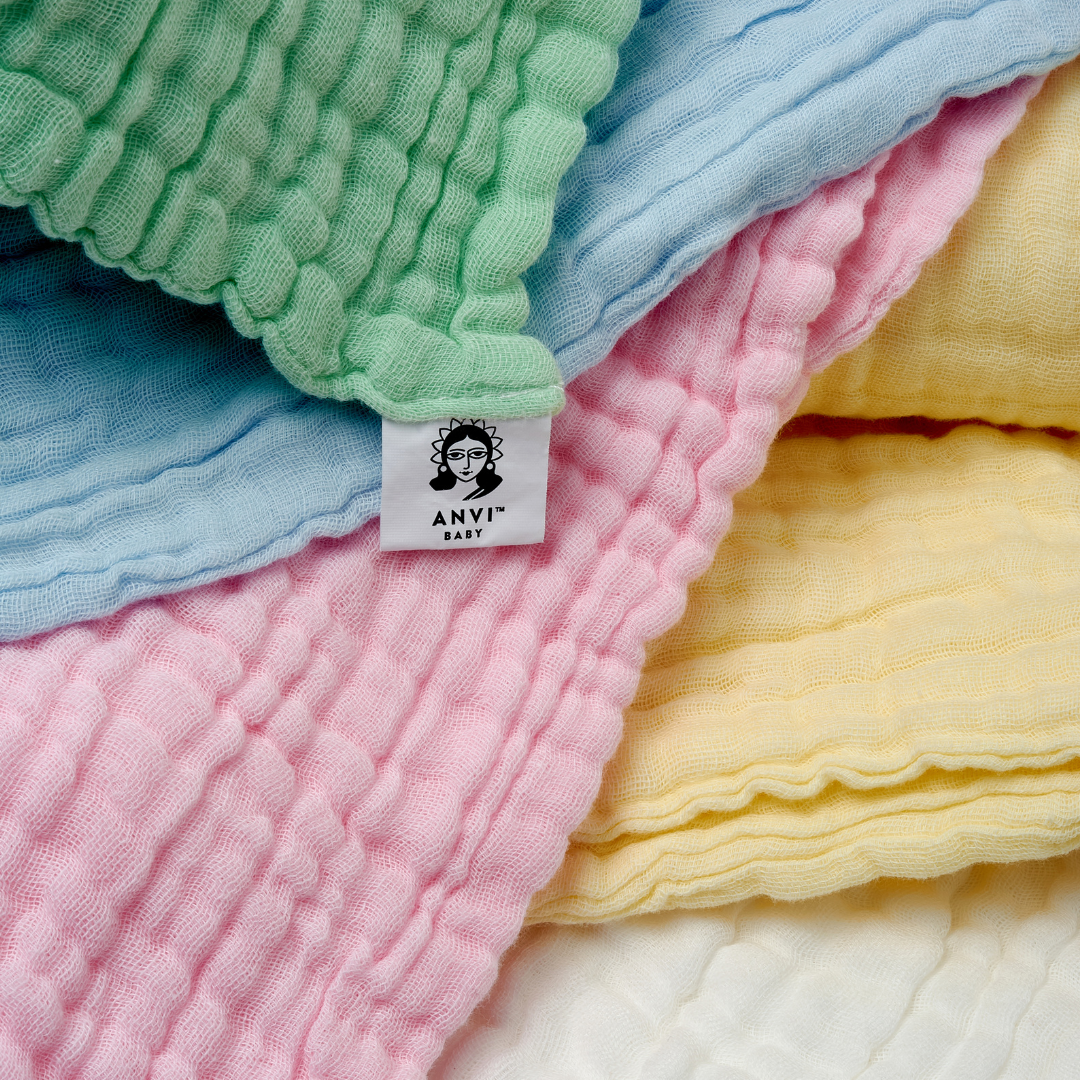 Set of 3- 100% Organic 6 layered Muslin Bath Towel-Mint & Cloud
