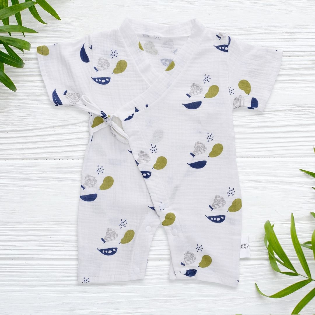 Organic Muslin Kimono Romper - Perfect Pear
