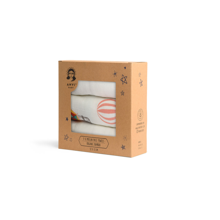 Set of 3 Organic Bamboo Face Cloth - Balloons