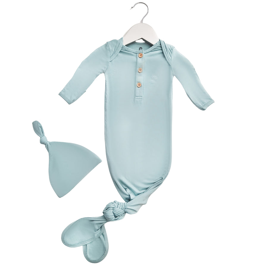 Organic Bamboo Knotted Gown & Beanie Set | Glacier