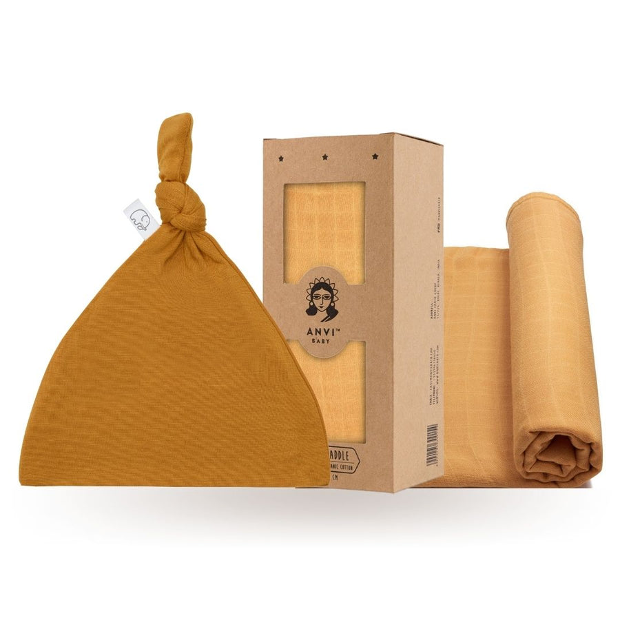 Knotted Beanie & Swaddle Set | Mustard Fields