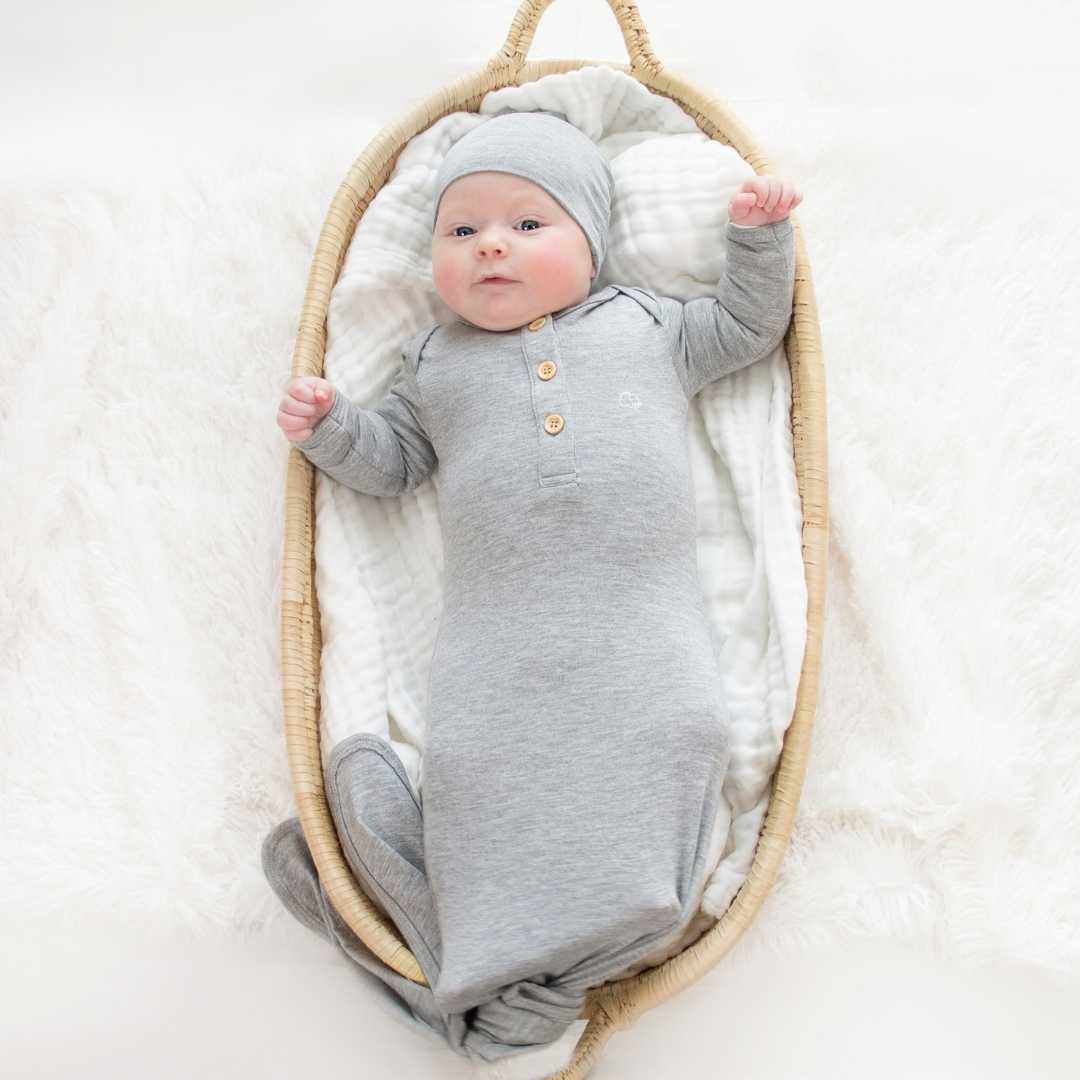 Organic Bamboo Knotted Gown & Beanie Set | Marengo