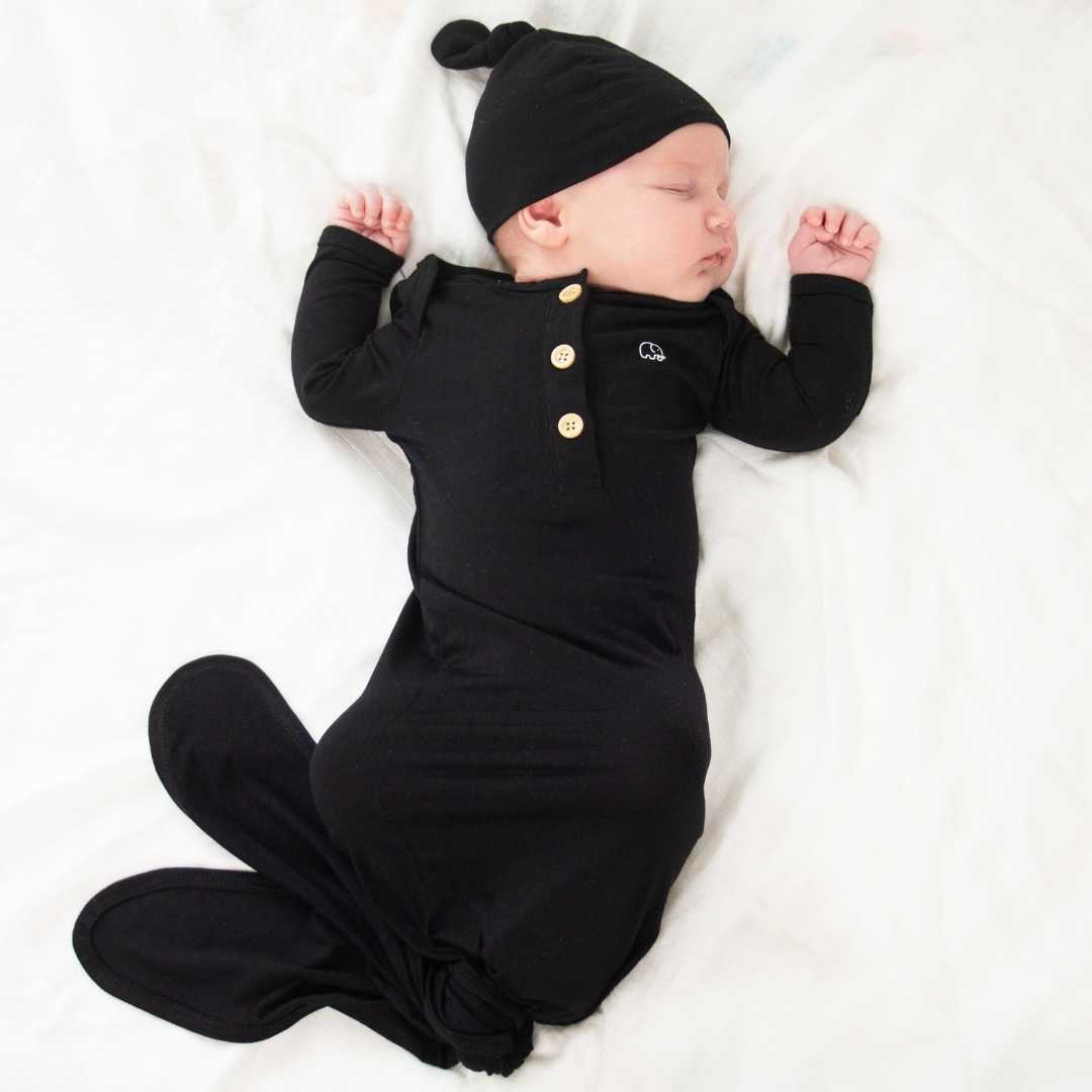 Organic Bamboo Knotted Gown & Beanie Set | Charcoal