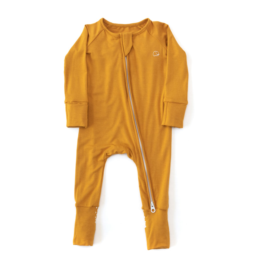 Organic Zipper Romper - Mustard
