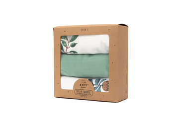 Set of 3 Organic Bamboo Swaddle- Green Planet