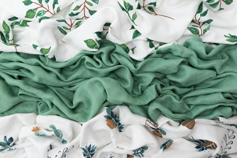 Set of 3 Organic Bamboo Swaddle- Green Planet