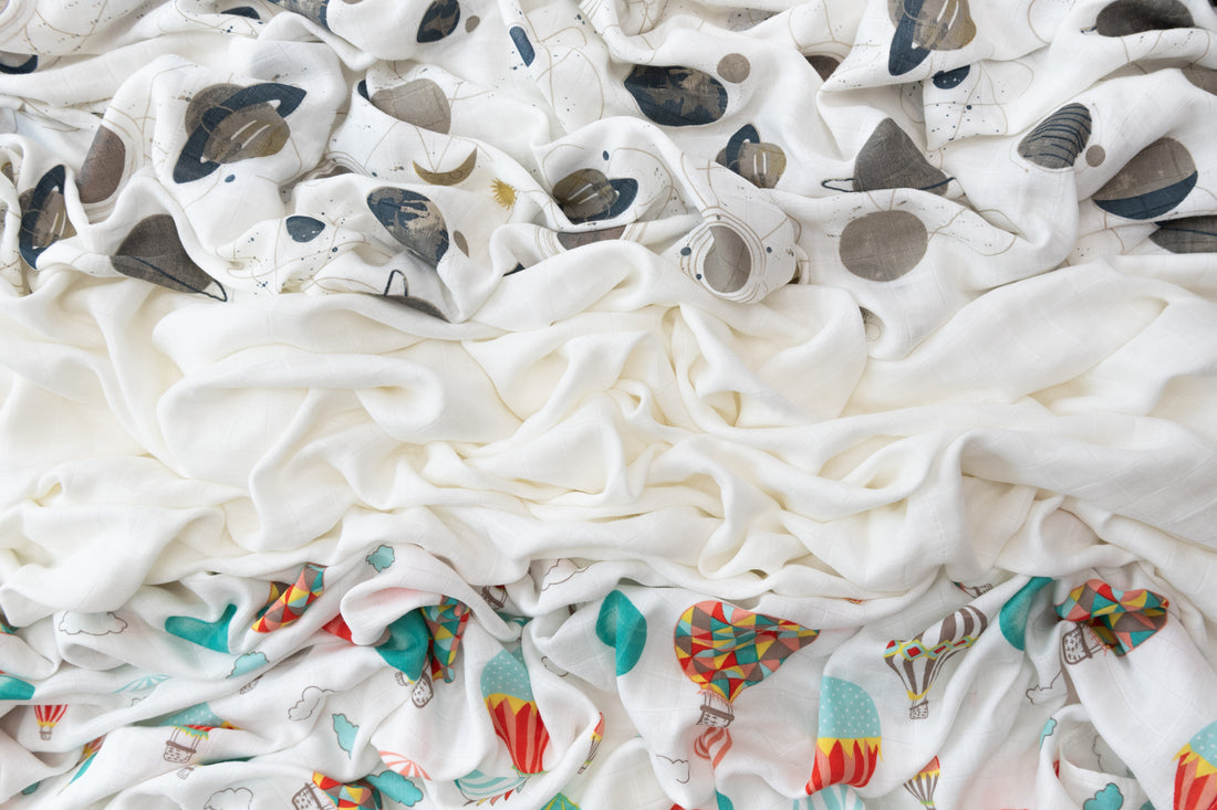 Set of 3 Organic Bamboo Swaddle- Planets & Balloons