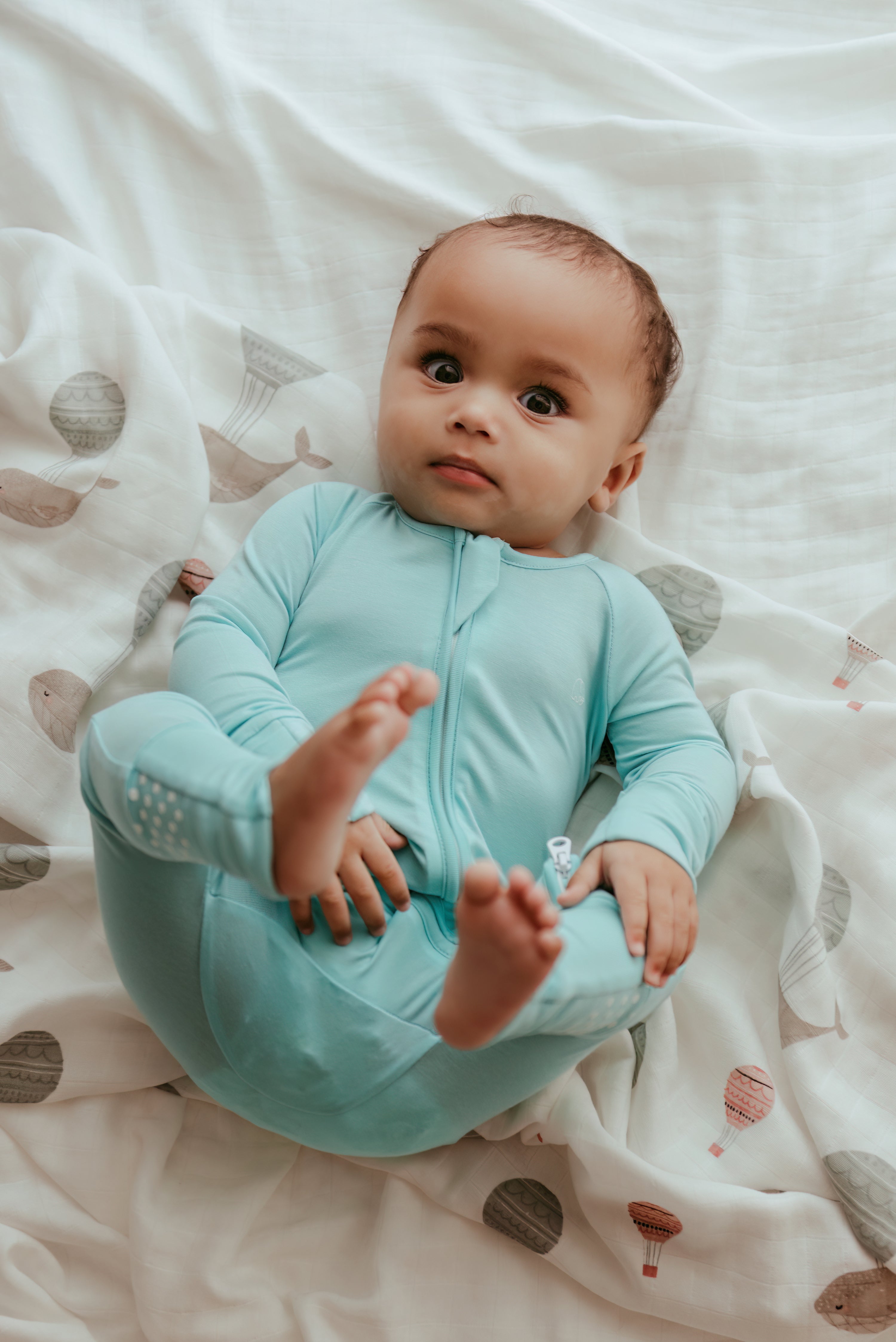 Set of 3 Bamboo Spandex Zipper Sleepsuit- White/Sky/Lilac