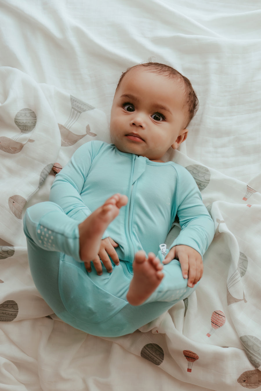 Set of 3 Bamboo Spandex Zipper Sleepsuit- White/Sky/Lilac