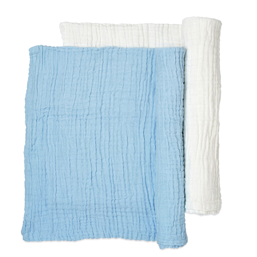 Muslin Bath Towel (6-layered) | Set of 2 (Blue & White)
