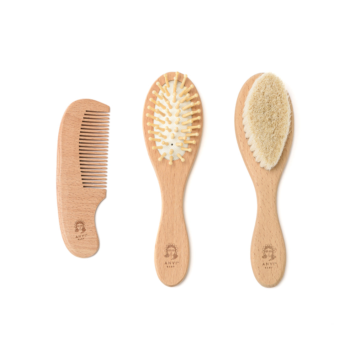 100 Natural Hairbrush Comb Set Anvi Baby