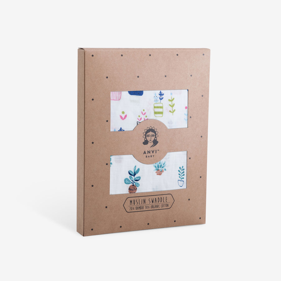 Muslin Swaddle | Set of 2 | Happy Cactus & Garden Fresh