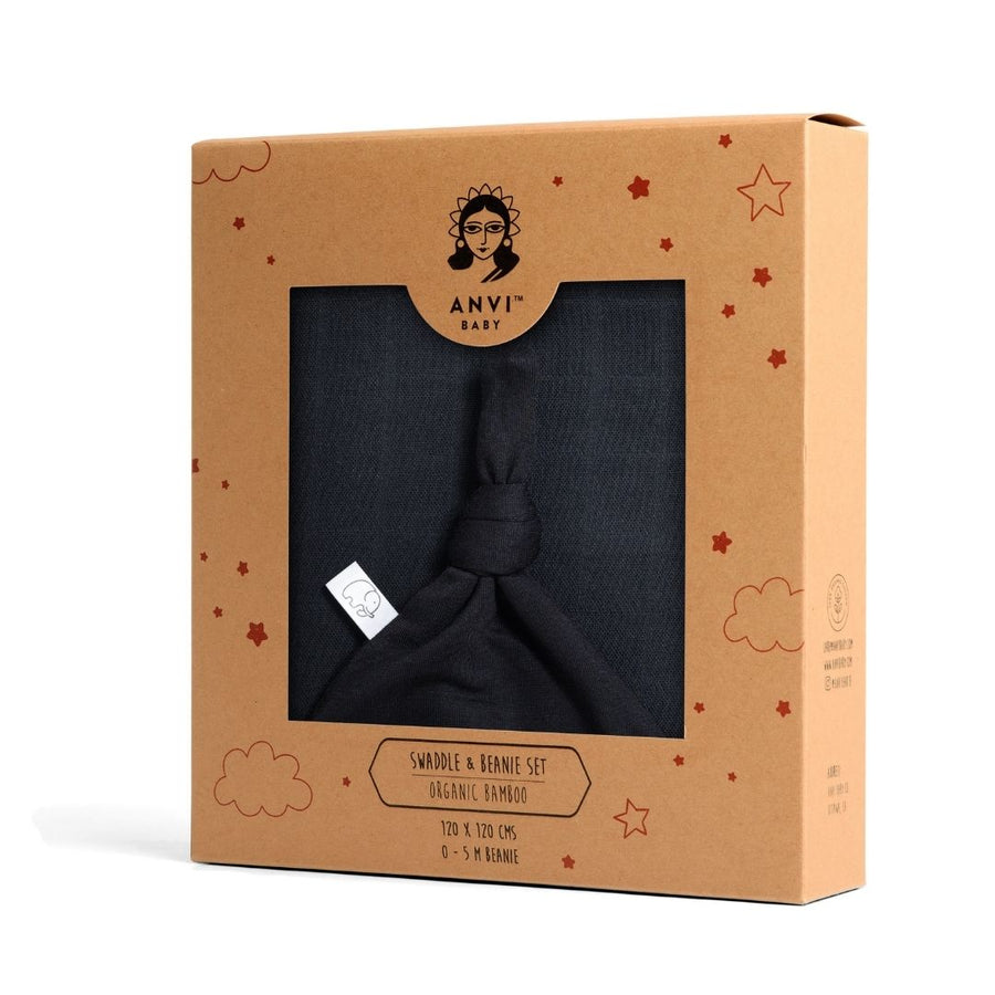 Knotted Beanie & Swaddle Set | Charcoal
