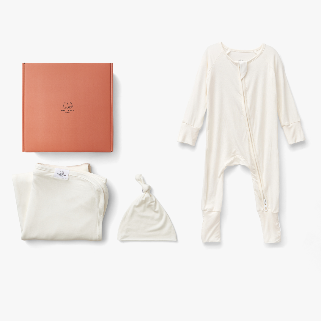 Bamboo Swaddle & Sleep Suit Newborn Gift Set- White