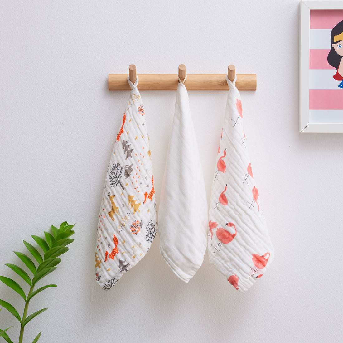 Baby Face Cloth | 100% Organic | Set of 3 | Flamingo & Fox