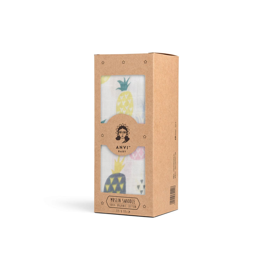 Cotton Muslin Swaddle Wrap - Pineapple Party