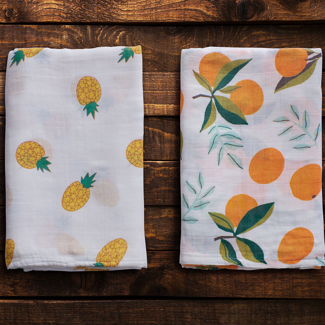 Organic Bamboo Muslin Swaddle | Set of 2 | Pineapple & Tangerine