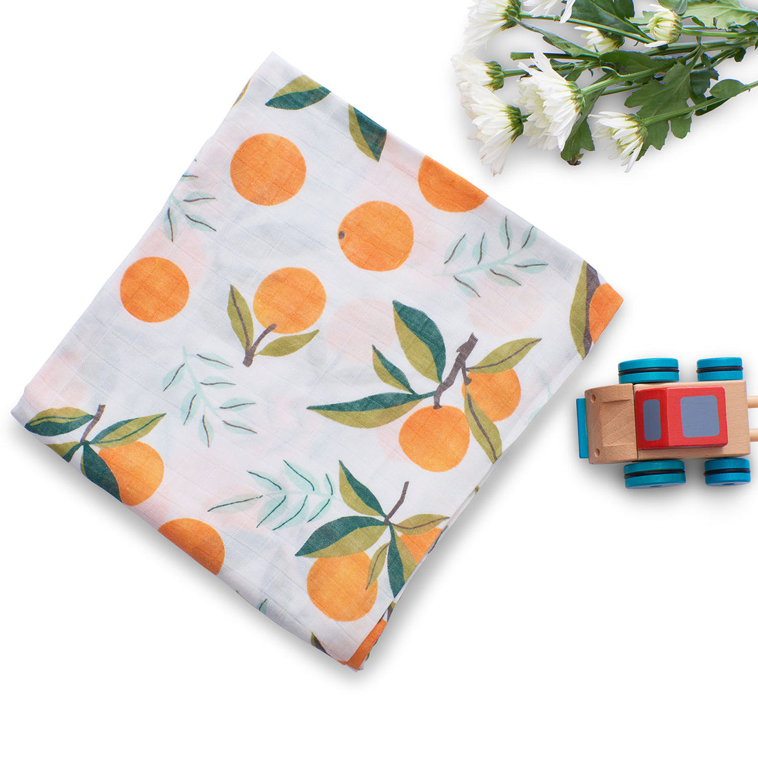 Organic Bamboo Muslin Swaddle | Set of 2 | Pineapple & Tangerine