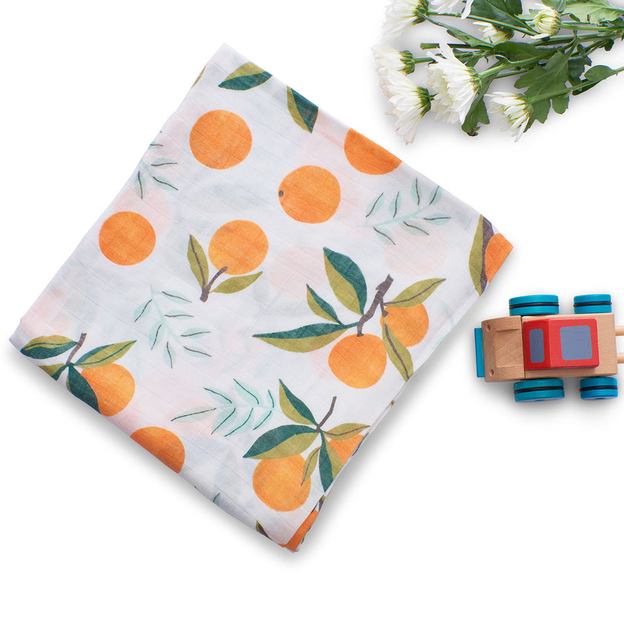 Organic Bamboo Muslin Swaddle | Set of 2 | Pineapple & Tangerine