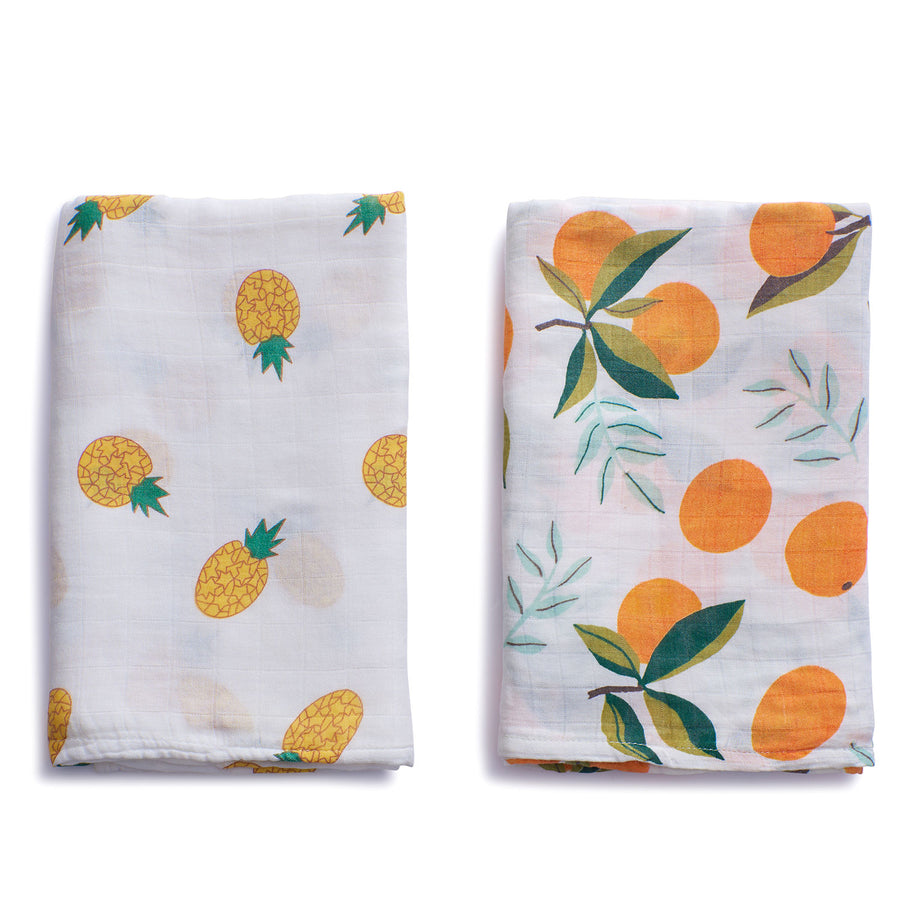 Organic Bamboo Muslin Swaddle | Set of 2 | Pineapple & Tangerine