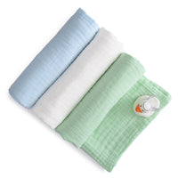 Muslin Bath Towel (6-layered) | Set of 3 (Blue, Green, White)