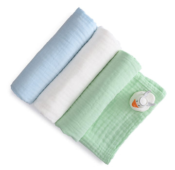 Muslin Bath Towel (6-layered) | Set of 3 (Blue, Green, White)